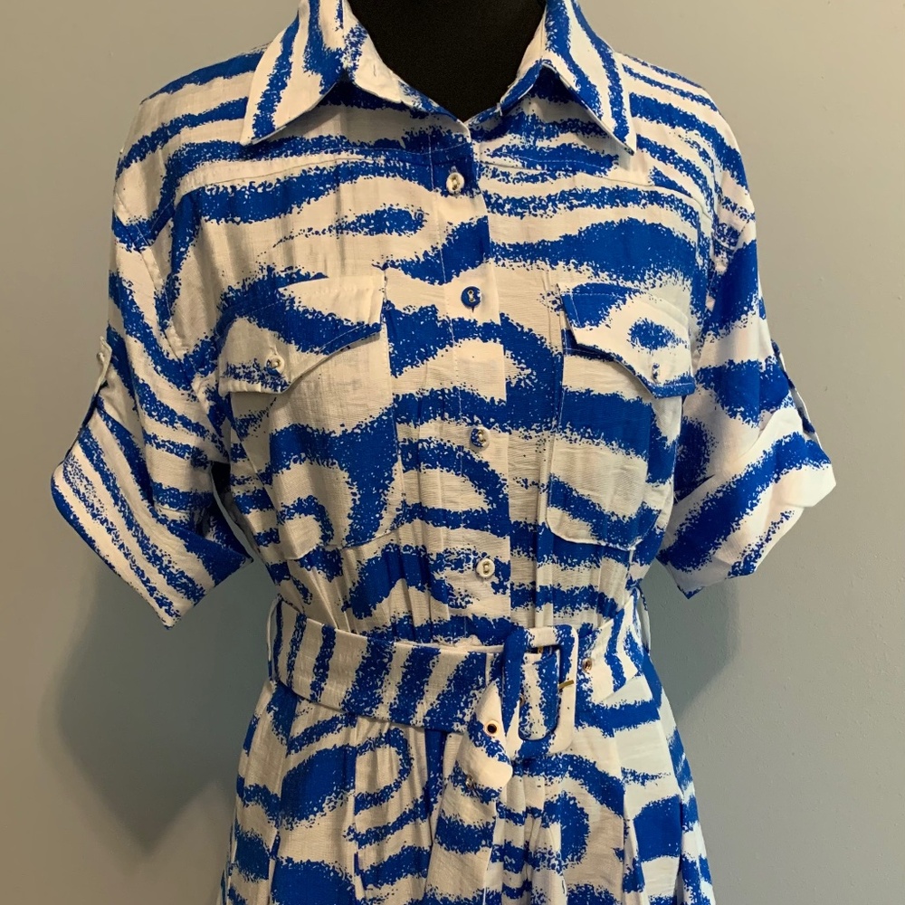 NWT Blue & White Zebra Striped Shirt Minidress